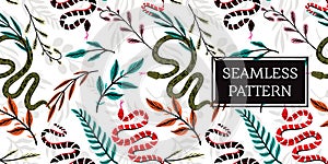 Seamless pattern leaves and snake trendy style