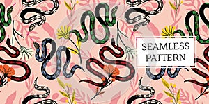 Seamless pattern leaves and snake trendy style