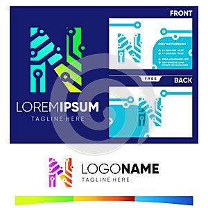 Initial N Letter Tech Logo Design Vector Graphic