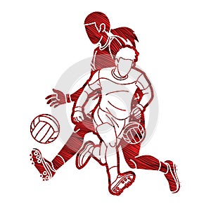 Group of Gaelic Football Male and Female Players Sport Action Cartoon Graphic Vector photo