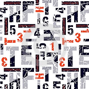 Letters and numbers with cracked grunged  design pattern photo
