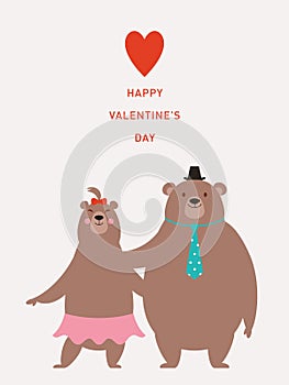 Two Cute Bears, Valentine`s Day greeting card