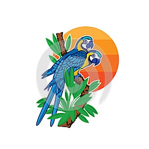 Twin Blue Parrots vector illustration