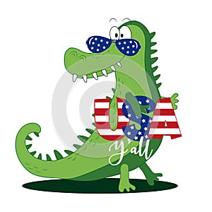 USA Y`all - Funny cartoon alligator.