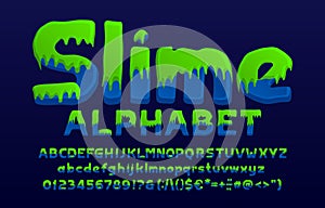 Slime alphabet font. Hand drawn letters, numbers and punctuation.