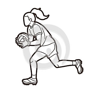 Gaelic Football Sport Female Player Action Cartoon Graphic Vector