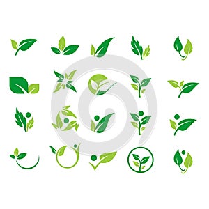 Leaf, plant, logo, ecology, people, wellness, green, leaves, nature symbol icon set of vector designs
