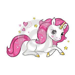 Illustration of cute cartoon unicorn.