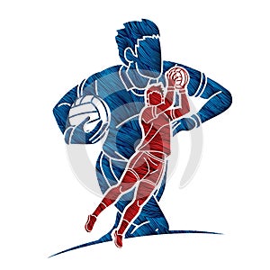 Group of Gaelic Football Male Players Sport Action Cartoon Graphic Vector photo