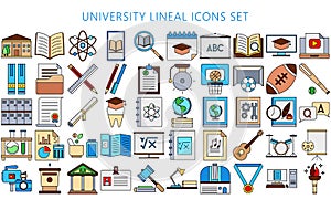 Simple flat lineal multicolor universities and colleges Icons