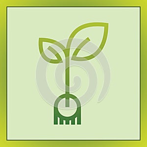 Planting seed sprout in ground. Symbol grow sapling. Green fresh plant sprout with roots vector illustration.