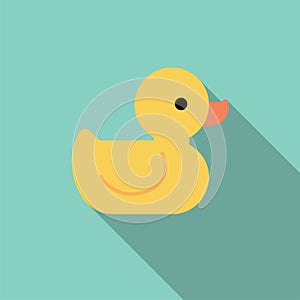 Yellow rubber duck toy, bath toy icon.