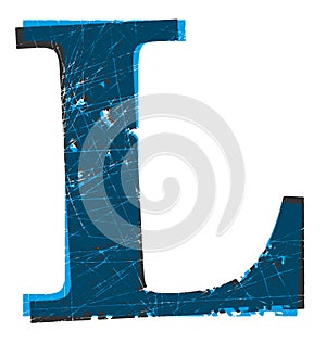 Shifted font.Old scratched letter.