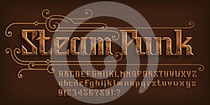 Steam Punk alphabet font. Rivet letters and numbers and symbols. Uppercase and lowercase. photo