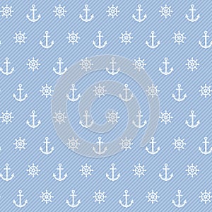 Seamless Nautical Pattern, Anchor And Ship Steering Wheel. Marine Concept