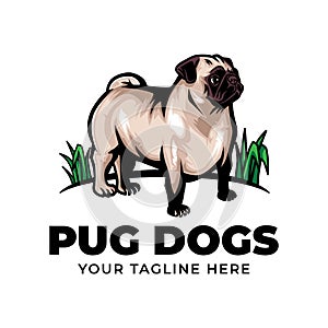 Cool pug dog concept logo vector icon illustration