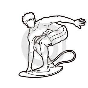 Man Surfer Surfing Sport Action Cartoon Graphic Vector