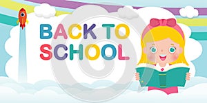 Back to school banner Template, kids reading book education concept for advertising brochure, your text,Kids and frame