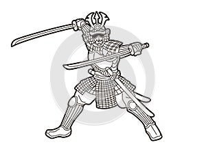 Samurai Warrior or Ronin  Japanese Fighter Bushido Action with Armor and Weapon Cartoon Graphic Vector photo