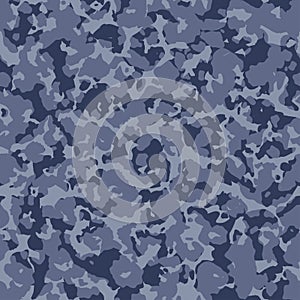 Military blue camouflage, War texture repeats, seamless background. Camo pattern for army clothing. Blue and gray color camouflage