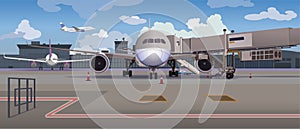 Airport, planes on the airport platform. Vector.