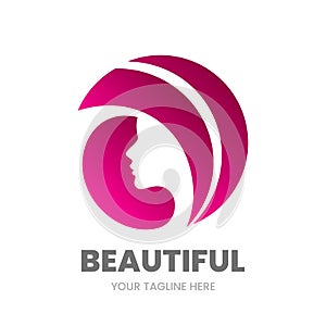 Beautiful emblem template. Hair salon or beauty salon logo design template. Abstract woman silhouette.