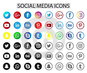 Round social media logo icon collection flat simple modern set vector illustration
