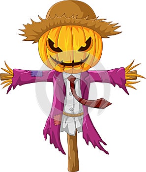 Cartoon creepy halloween pumpkin scarecrow