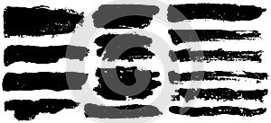 Brush strokes. Vector paintbrush set. Grunge design elements. Long text boxes. Dirty texture banners. Ink splatters.