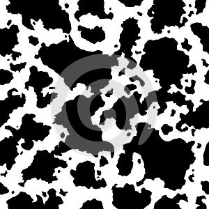 Cow skin. Seamless pattern. Cow or dalmatian spots. Black and white.  Animal print, texture. Vector background.