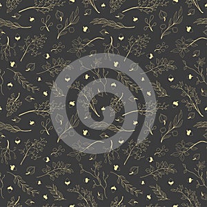 Vector seamless doodle pattern of autumn elements on grey background