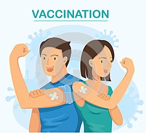 People Showing Vaccinated. Vaccination concept. vector illustration