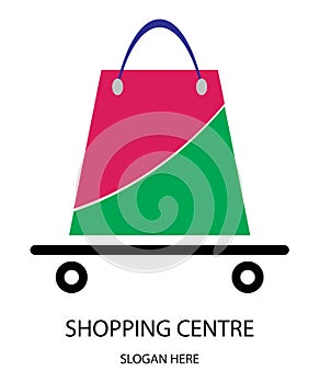 Shopping Centre super market online purchase store shopping bag logo vector illustration.