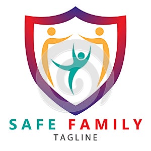 Happy family active caring people insurance company logo vector design.