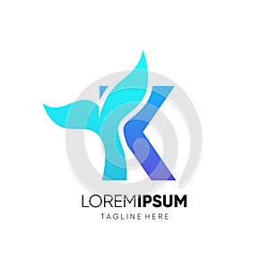 Letter K Whale Tail Logo Design Vector Icon Graphic Emblem Illustration