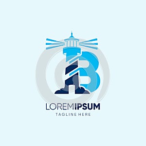 Letter B Lighthouse Logo Design Vector Icon Graphic Emblem Illustration