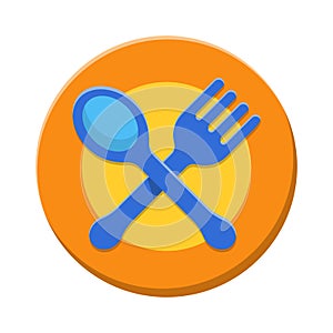 Spoon, fork and plate vector illustration in flat style