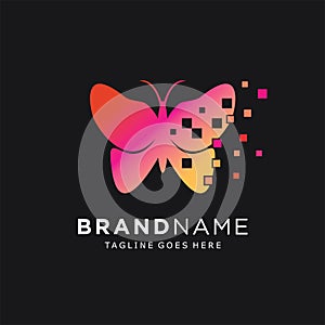 Butterfly logo technology vector, symbol, icon. pixel style. Digital butterfly