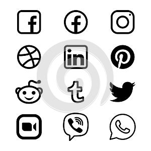 Black & white Social media icons set of facebook twitter instagram pinterest whatsapp