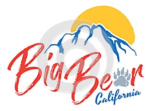 Big Bear Lake T-Shirt Design | Graphic Tee Layout for Southern California Mountain Resort and Ski Town | Vector Bear Paw Outline