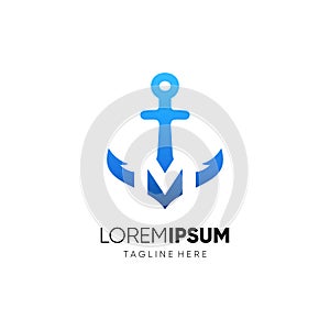 Letter M Anchor Logo Design Vector Icon Graphic