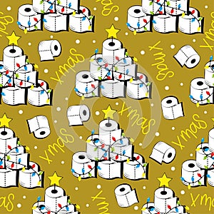 Seamless pattern for Christmas - Funny toilet paper christmas tree.