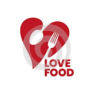 Love Food logo template. Abstract fork and spoon in a heart shape.