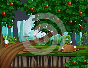 Cartoon of ants colony on the apple tree