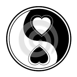 Illustration vector two hearts yin yang symbol white background