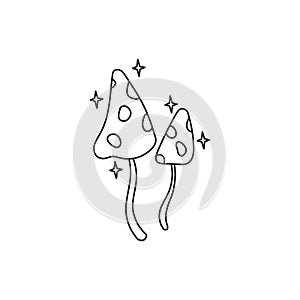 hand drawn doodle element for Halloween. magic outline mushrooms. isolated vector illustration