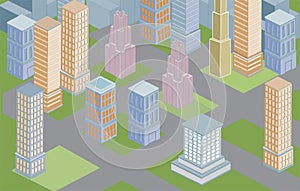 Isometric 3D City View Vector Illustration