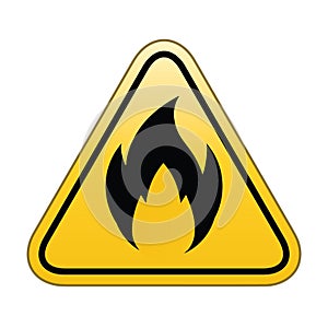 Triangle yellow fire warning signs. Highly flammable symbol. Flammable Liquid Symbol Sign.