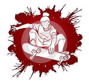 Skateboard Player Extreme Sport Skateboarder Action Cartoon Graphic Vector