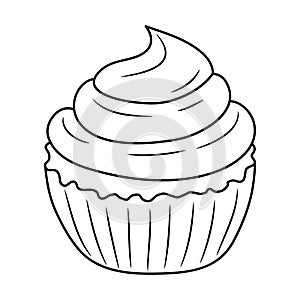 Cute Cupcake, Simple black and white Line art